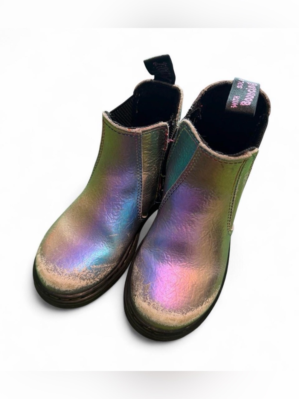 Dr. Martens iridescent silver & purple boots
